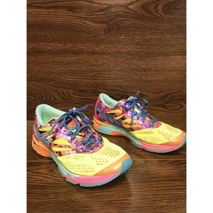 Asics Gel Noosa Tri 10 Women Yellow Pink Running Shoes Lace Up Size 6 T580N EUC!